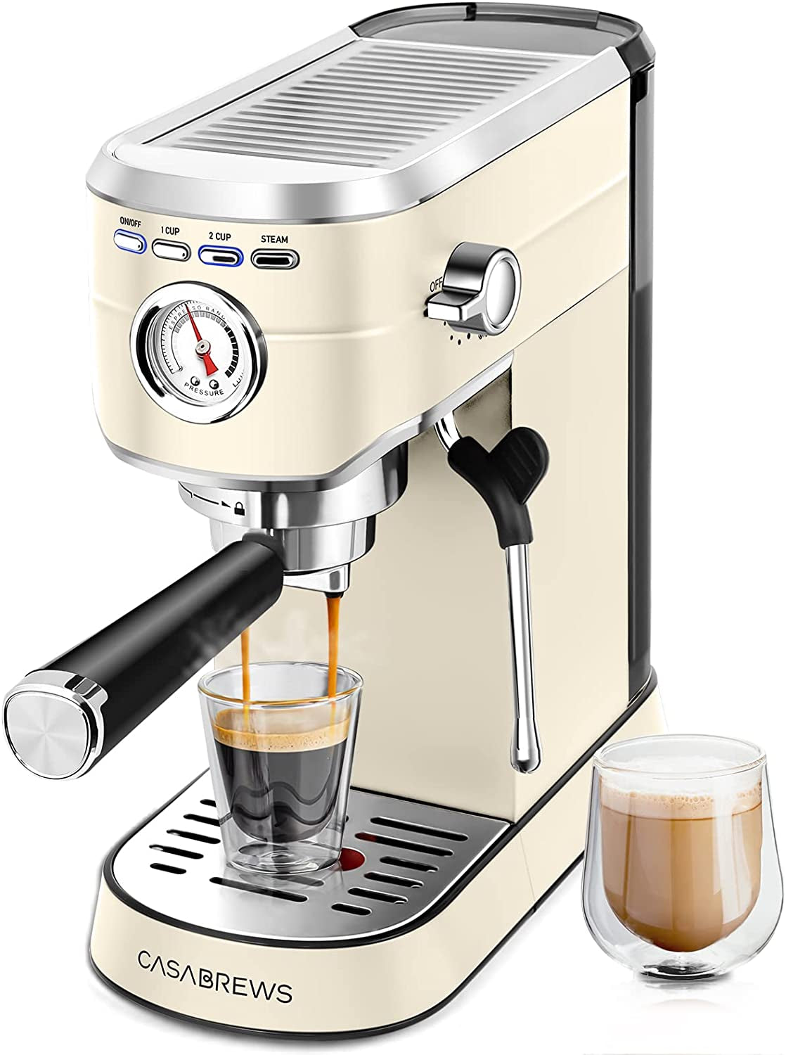 Espresso Machine 20 Bar, Professional Espresso Maker with Milk Frother Steam Wand, Compact Espresso Coffee Machine with 34Oz Removable Water Tank for Cappuccino, Latte, Silver