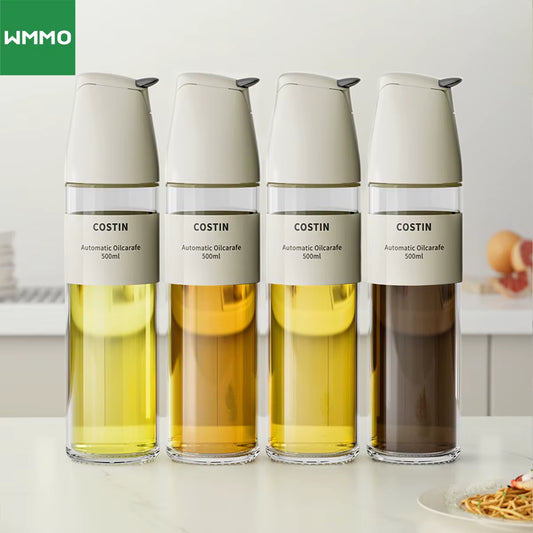 Olive Oil Dispenser Bottle Auto-Flip Oil Bottle for Kitchen Glass Container for Sauce Cooking Vinegar Dispenser with Lid