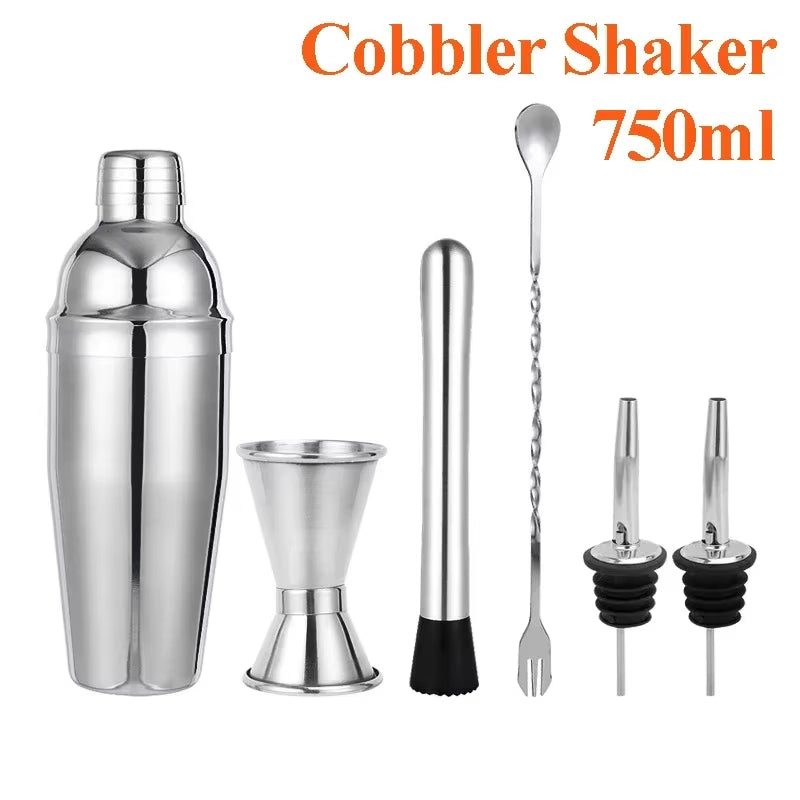 Stainless Steel Cocktail Shaker Set Mixer Bartender Kit Cobbler Boston Shaker Bars Set Tools Jigger Mixer Muddler Pourer Spoon