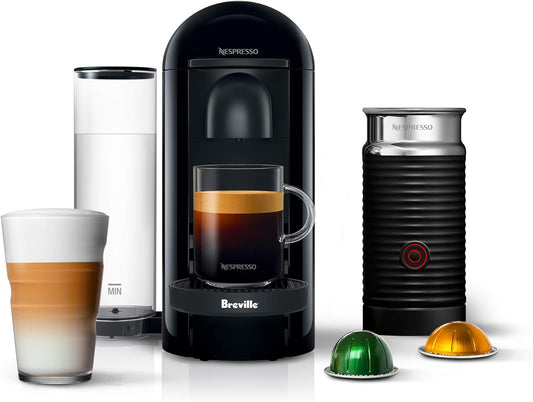 Vertuo plus Coffee and Espresso Maker by Breville, Ink Black with Aeroccino Milk Frother