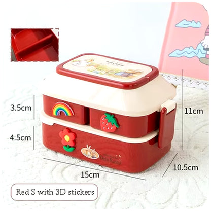 Kawaii Portable Lunch Box for Girls School Kids Plastic Picnic Bento Box Microwave Food Box with Compartments Storage Containers