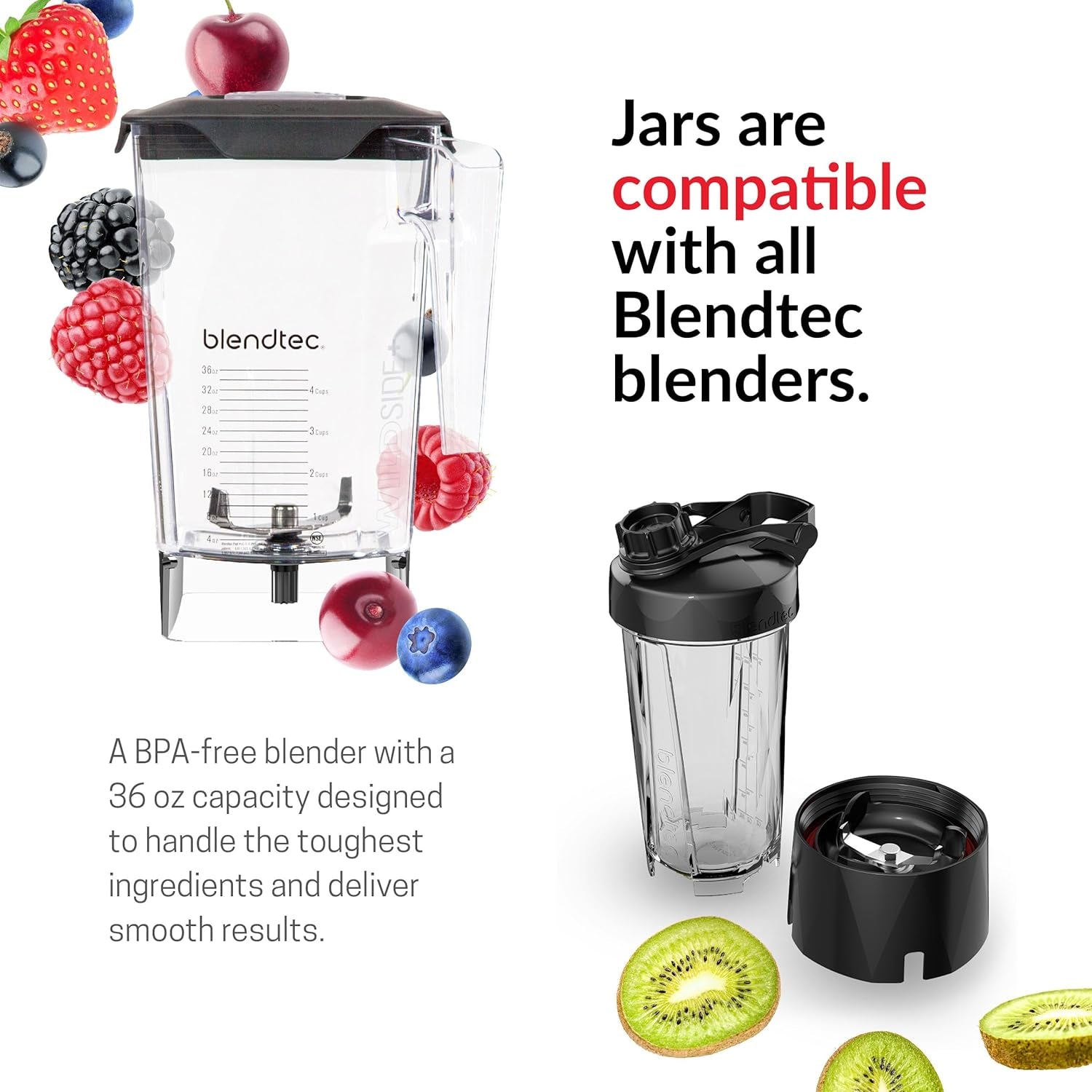 Original Designer Series Blender and 90 Oz Wildside+ Jar - Kitchen Blender Bundle - Black