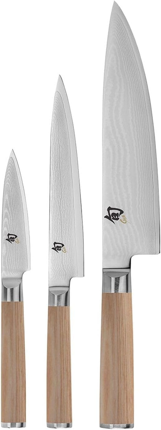 Classic Blonde 3 Piece Starter Set, Includes 8" Chef'S Knife, 3.5" Paring Knife & 6" Utility Knife, Handcrafted Japanese Knife Set, Damascus Stainless Steel Cladding, Pakkawood Handle