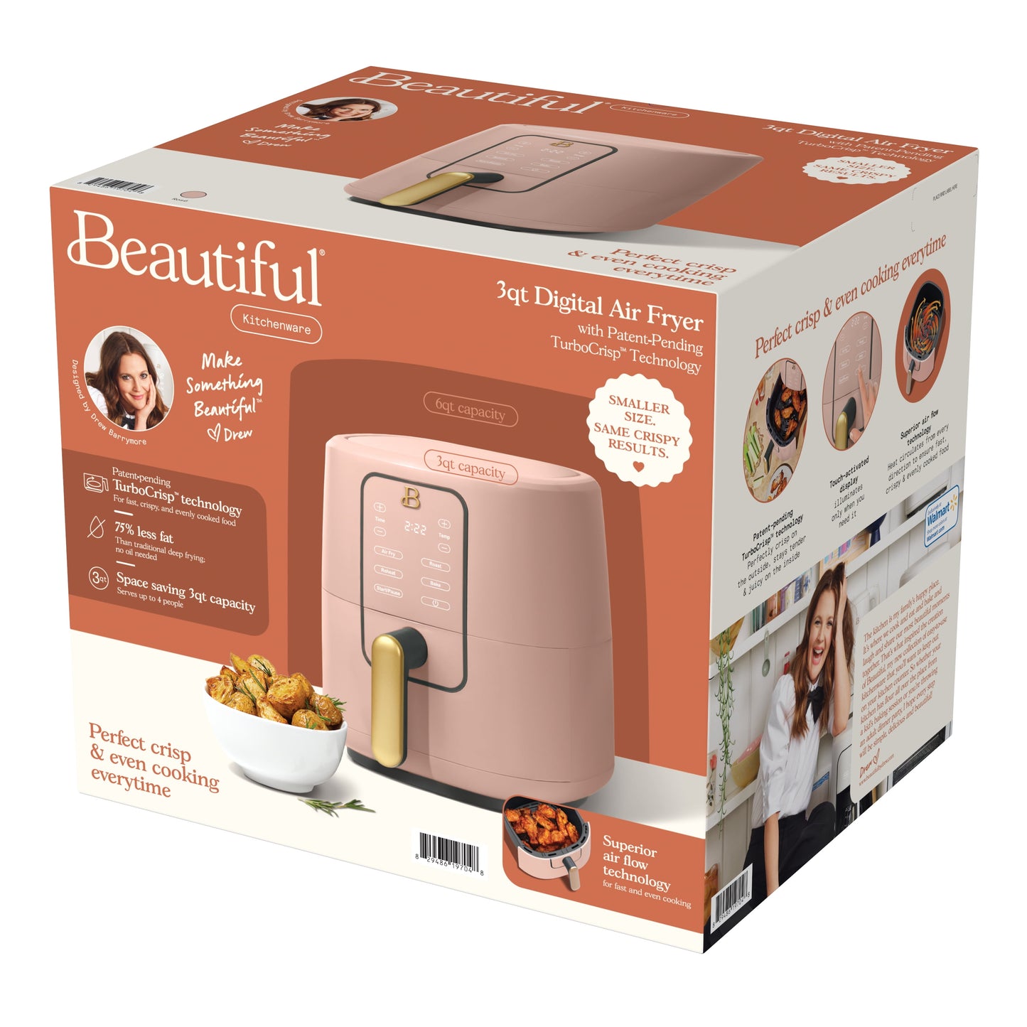 3 Qt Air Fryer with Turbocrisp Technology, Rose by Drew Barrymore