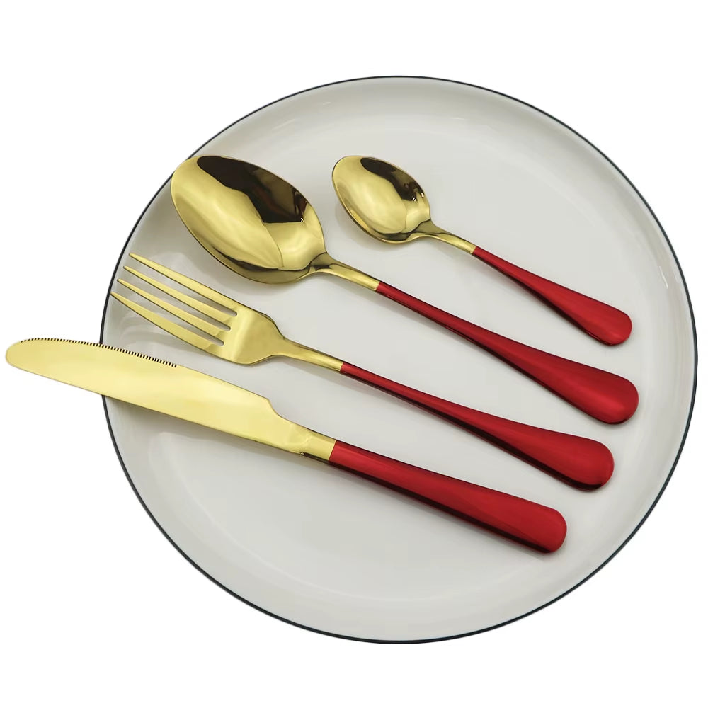 Gold Dinnerware Set Stainless Steel Cutlery Set Black Fork Knife Tea Spoon Dinner Set Colorful Silverware Kitchen Tableware Set