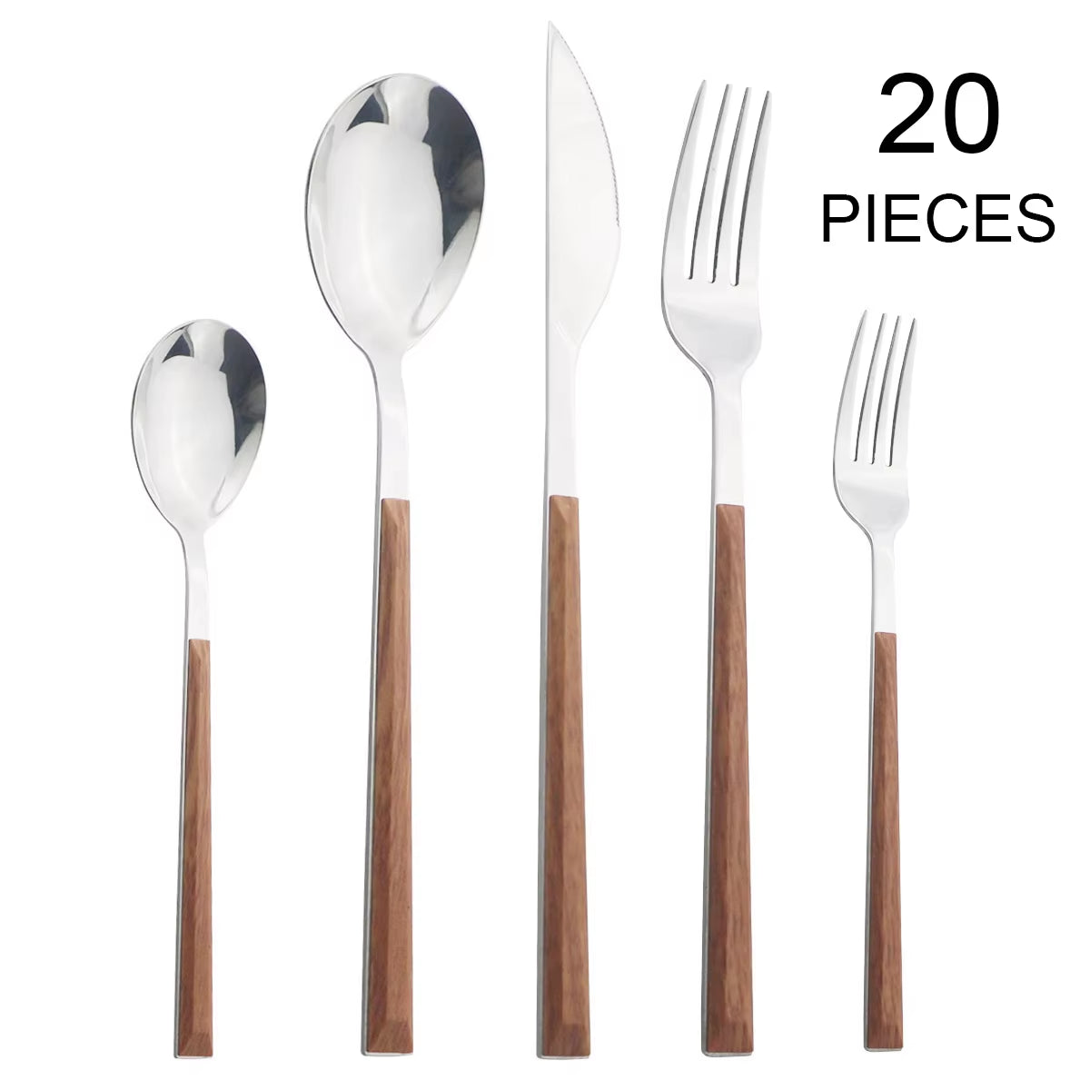 Imitation Wood Handle Cutlery Set Western Stainless Steel Tableware Set 6/12/20/24/30Pcs Kitchen Knife Fork Spoon Dinnerware Set