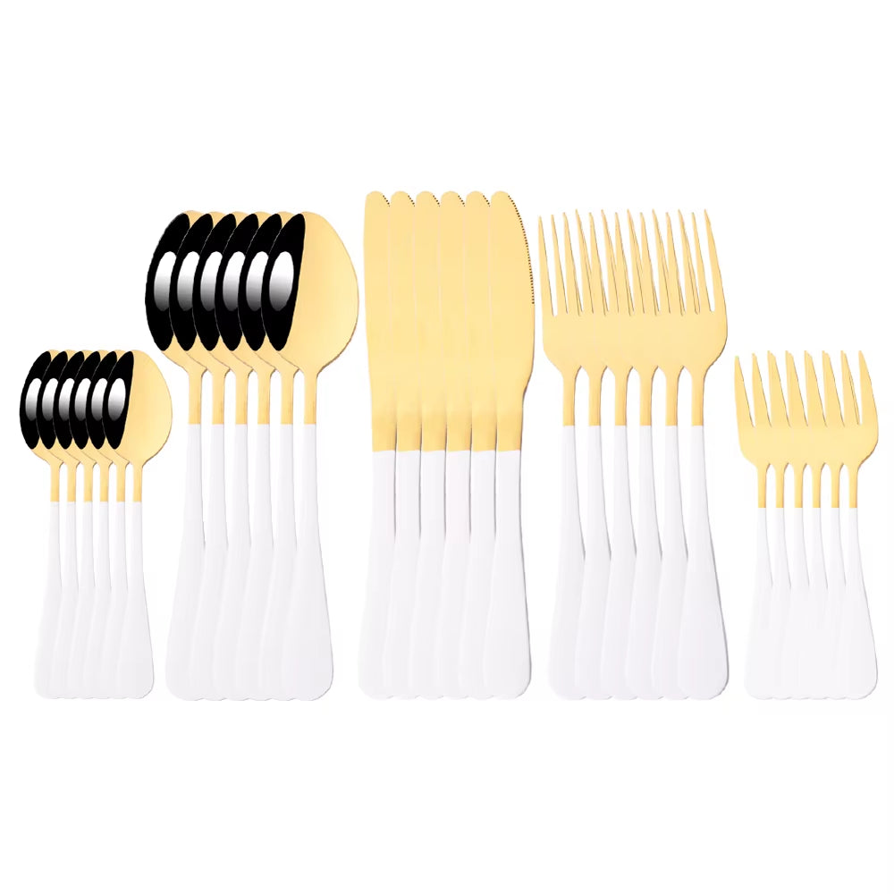 6/30Pcs Rainbow Dinnerware Stainless Steel Cutlery Set Knife Cake Fork Spoon Dinner Flatware Set Kitchen Silverware Tableware