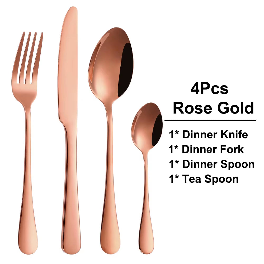 8/12/16/20Pcs Gold Cutlery Black Dinner Set Stainless Steel Tableware Mirror Western Knife Fork Spoon Sliver Kitchen Utensils