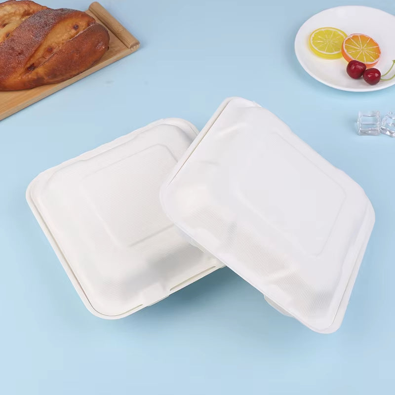 10Pcs Compostable Disposable 10 Pack 3 Compartment Takeout Lunch Box Containers with Lid to Go Take Out Clamshell for Food