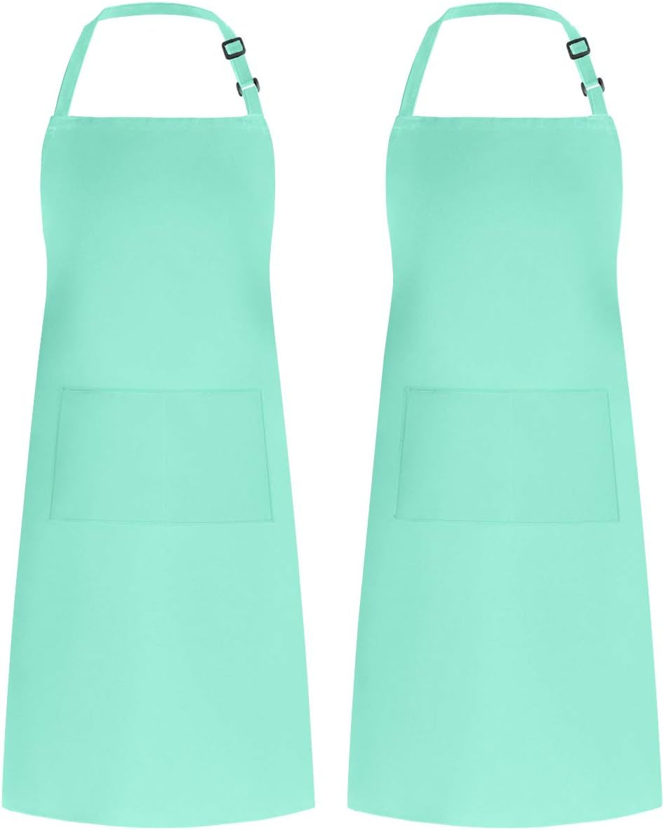 2 Pack Adjustable Bib Apron Waterdrop Resistant with 2 Pockets Cooking Kitchen Aprons for Women Men Chef, Black