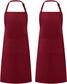 2 Pack Adjustable Bib Apron Waterdrop Resistant with 2 Pockets Cooking Kitchen Aprons for Women Men Chef, Black