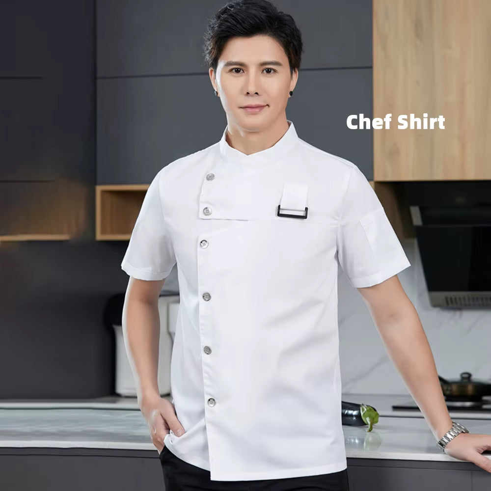 Khaki Chef Uniform Catering Workwear Head Chef Shirts Cooking Coat Chef Jacket Summer Restaurant Barber Shop Waiter Shirt Apron