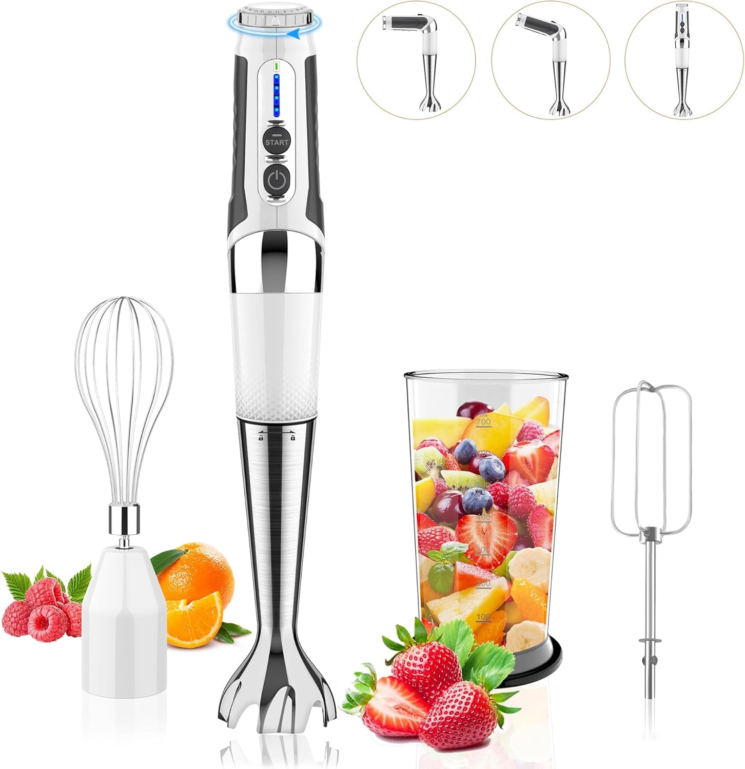 Cordless Immersion Blender Handheld: Powerful Rechargeable Electric Hand Blender, 21-Speed & 3-Angle Adjustable with Stainless Steel Blades for Milkshakes, Smoothies, Soup, Puree, Baby Food (Black)