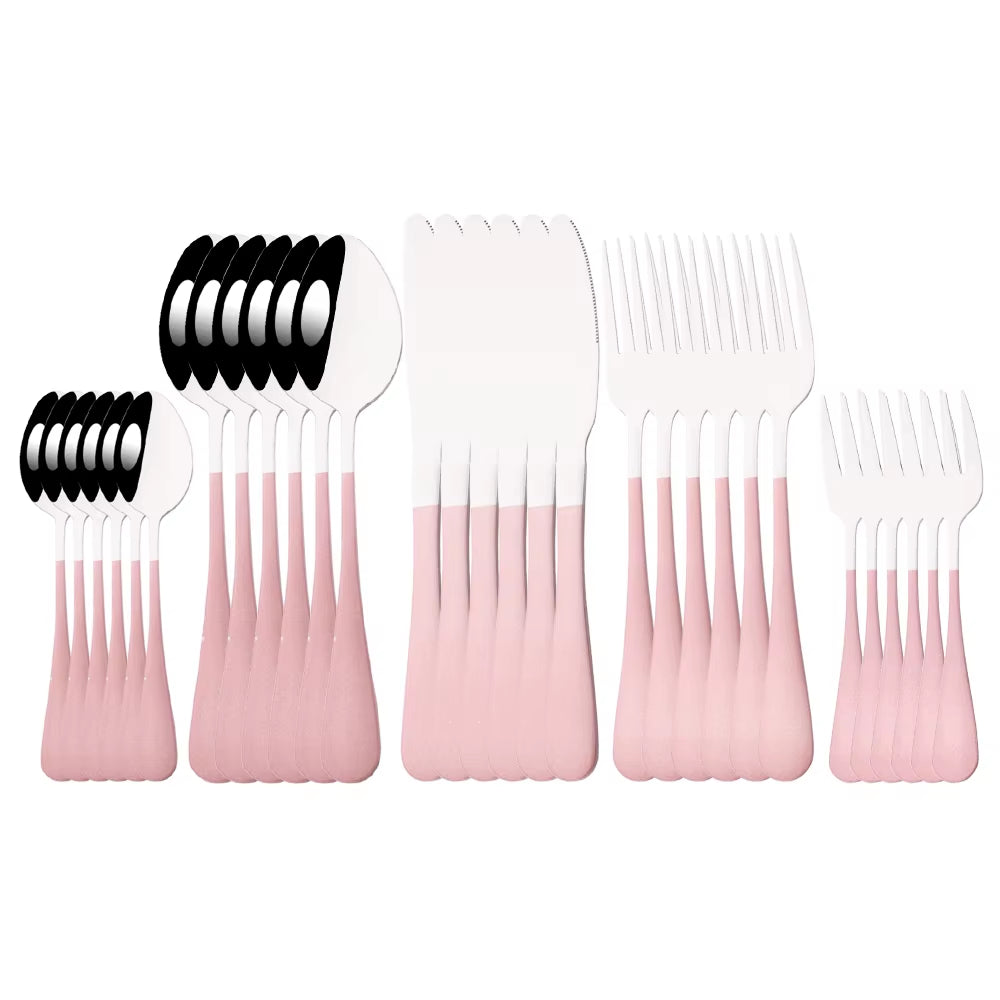 6/30Pcs Rainbow Dinnerware Stainless Steel Cutlery Set Knife Cake Fork Spoon Dinner Flatware Set Kitchen Silverware Tableware