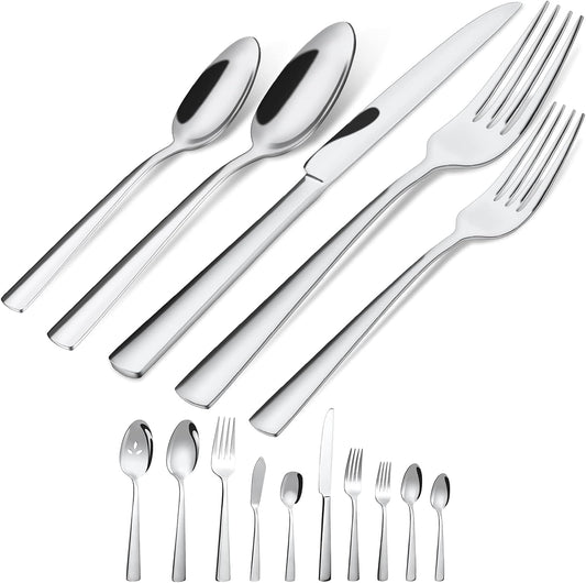 45-Piece Silverware Flatware Cutlery Set Service for 8, Durable Stainless Steel Tableware in Ergonomic Design Size and Weight, Dishwasher Safe