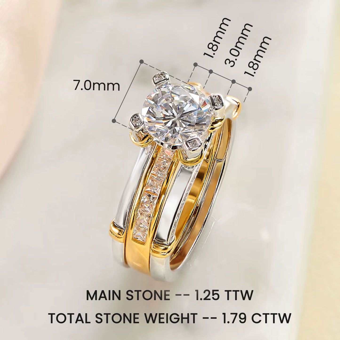 925 Sterling Silver Engagement Rings Set for Women Yellow Gold Wedding Band round Cut High Grade CZ Jewelry