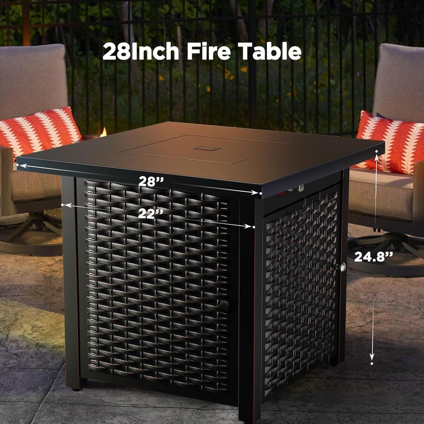 28 Inch Propane Fire Pit Csa-Listed Outdoor Fire Pit Table, 50,000 BTU Steel Gas Fire Pit with Lid and Lava Rock, Add Warmth and Ambience to Parties on Patio Deck Garden,Black,Cifpt3B