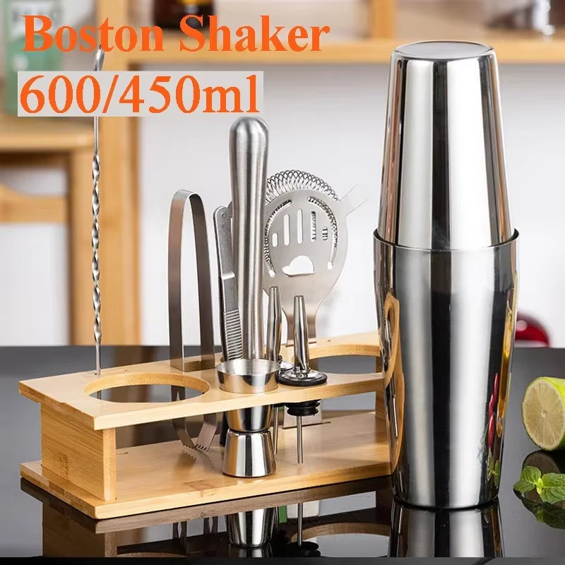 Stainless Steel Cocktail Shaker Set Mixer Bartender Kit Cobbler Boston Shaker Bars Set Tools Jigger Mixer Muddler Pourer Spoon