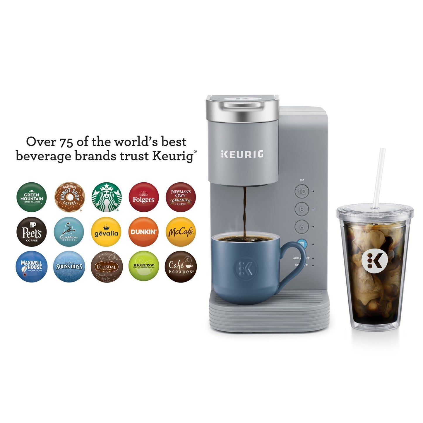 K-Iced Essentials, Gray Iced and Hot Single-Serve K-Cup Pod Coffee Maker, Reusable Tumbler Included