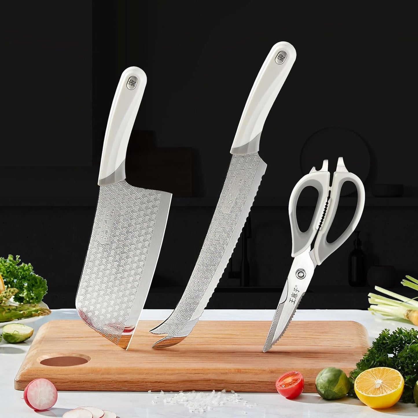 Professional Kitchen Chef Knife Set,High Carbon Stainless Steel Razor-Sharp Blade Ergonomic Handle(3Pcs, Silver White)