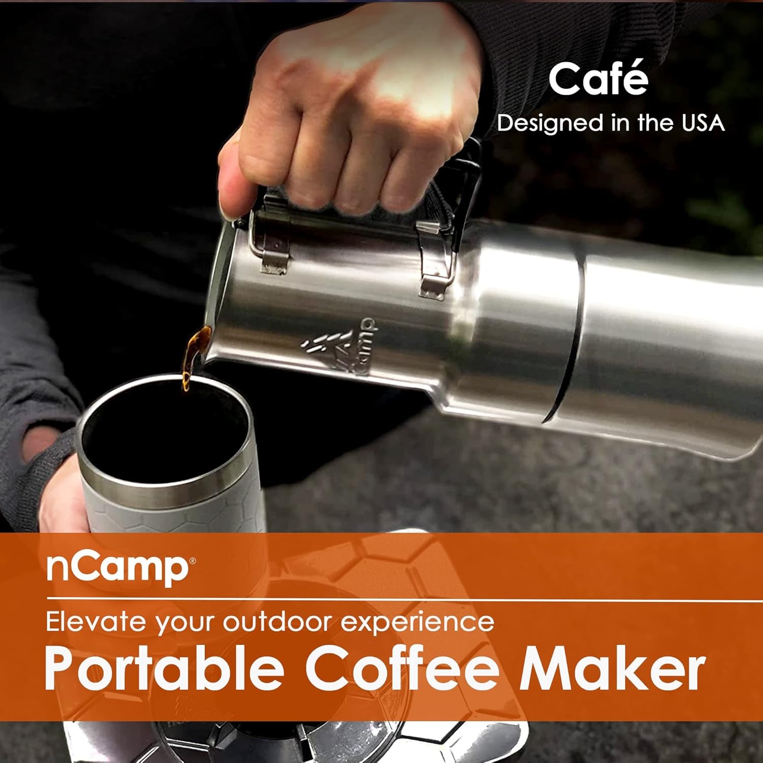 - Café, Portable Coffee Maker, Portable Espresso Machine, Compact Camping Coffee Maker, Stainless Steel Travel Coffee Maker with Camping Coffee Cup, Reusable, 12 Oz