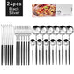 24Pcs Black Western Dinnerware Set Stainless Steel Cutlery Set Fork Knife Spoon Tableware Set Flatware Set Silverware Set