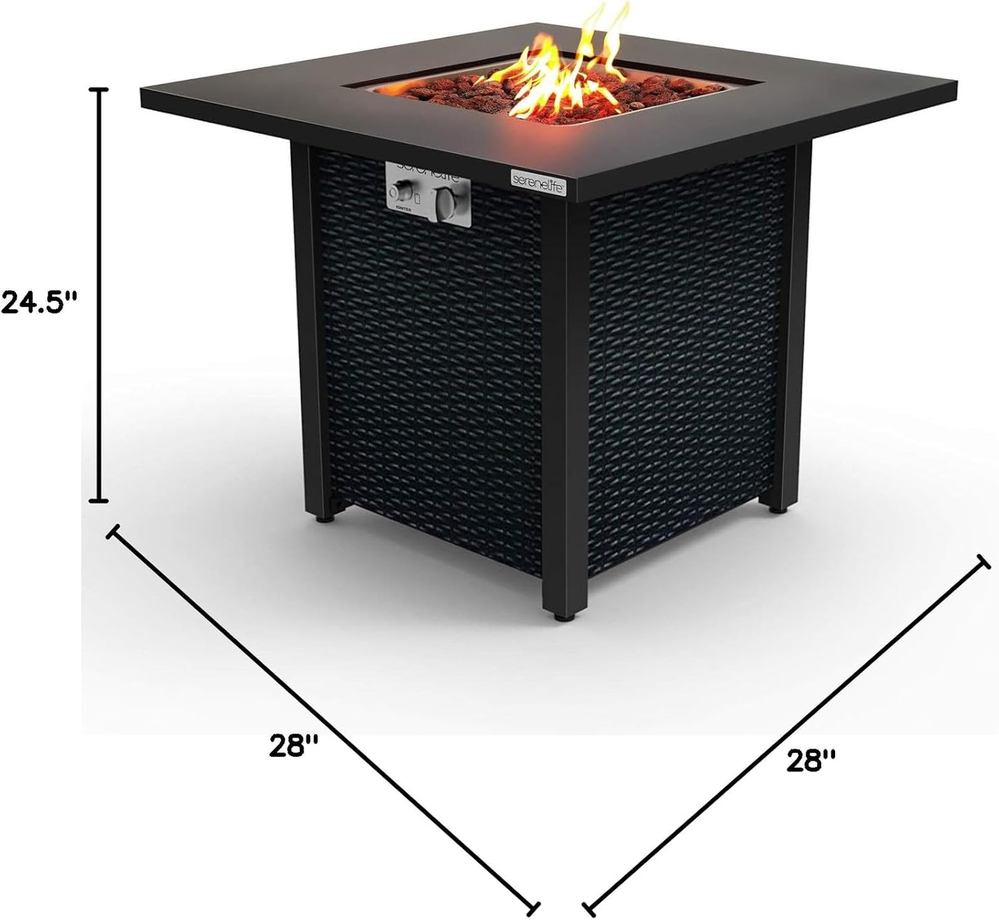 Outdoor Propane Fire Pit Table-Csa Approved Safe 40,000 BTU Pulse Ignition Propane Gas Fire Table-28 Inches-Steel Tabletop,Steel Panel