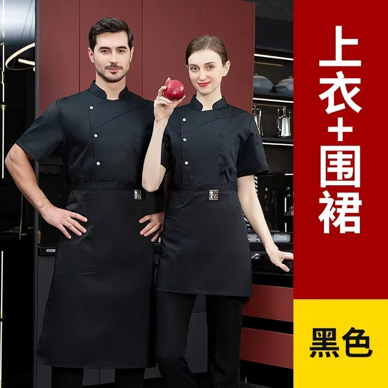 Men Black Chef Coat Women Long Sleeve Apron Chef Jacket for Summer Head Chef Uniform Restaurant Hotel Kitchen Cooking Clothes