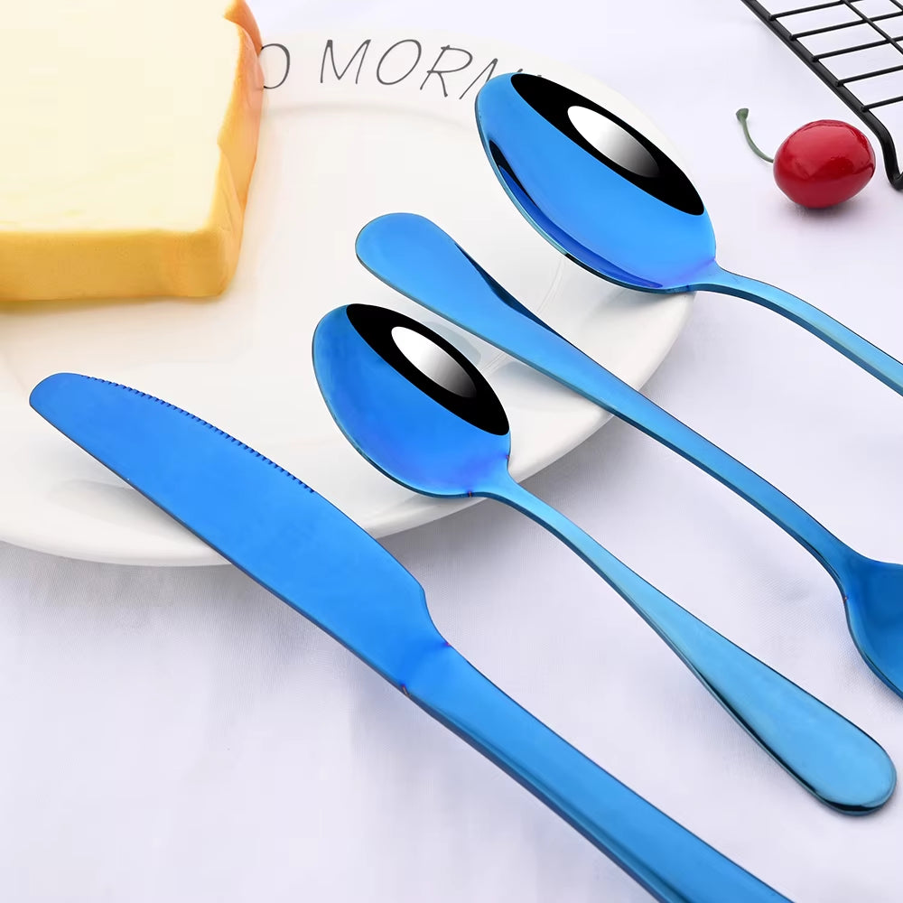 6/30Pcs Rainbow Dinnerware Stainless Steel Cutlery Set Knife Cake Fork Spoon Dinner Flatware Set Kitchen Silverware Tableware