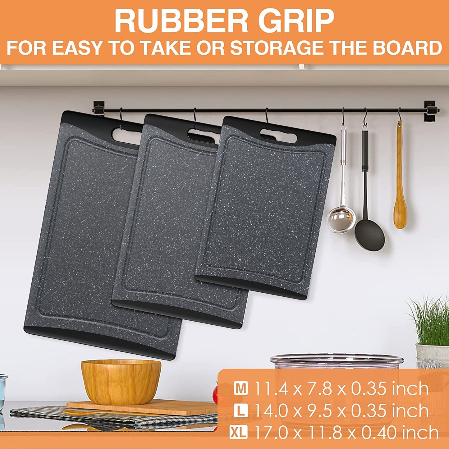 Extra Large Cutting Boards, Plastic Cutting Boards for Kitchen (Set of 3), Dark Grey