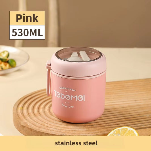 530Ml Stainless Steel Lunch Box with Spoon Thermal Food Container Vaccum Cup Insulate Bento Box Thermos Soup Cup for Kids School