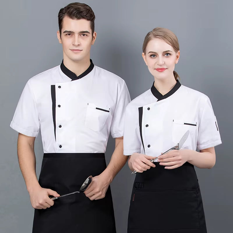 Summer Chef Uniform Kitchen Hotel Cafe Cooking Work Clothes Short Sleeve Shirt Catering Cook Jacket Tops for Man Women