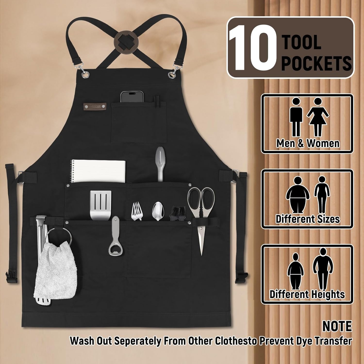 Chef, BBQ and Work Apron, 100% Cotton Canvas Large Apron with Pockets Grade Chef Apron for Kitchen, Grill and Cook