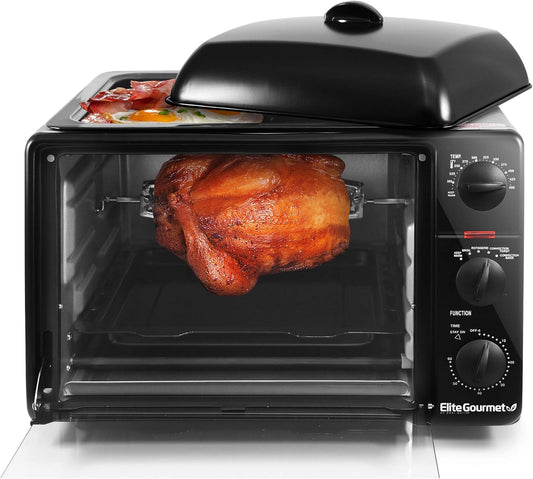 Counter Top Toaster Oven Rotisserie, Bake, Grill, Broil, Roast, Toast, Keep Warm and Steam, 23L, Black