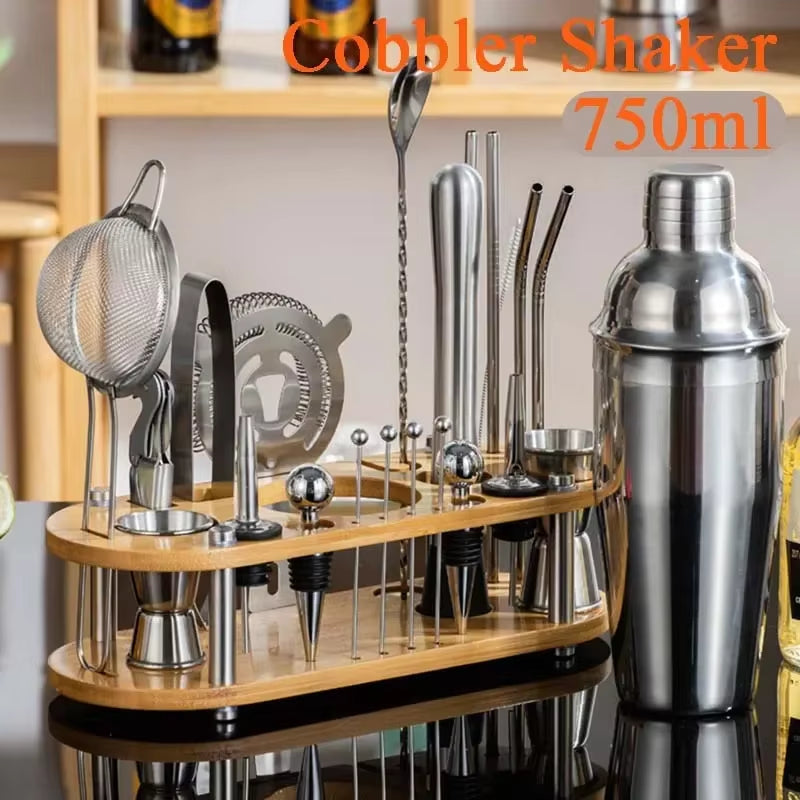 Stainless Steel Cocktail Shaker Set Mixer Bartender Kit Cobbler Boston Shaker Bars Set Tools Jigger Mixer Muddler Pourer Spoon