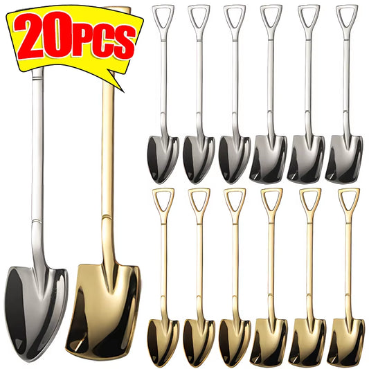 20/1Pcs Stainless Steel Shovel Spoon Gold Silver Coffee Spoons Ice Cream Dessert Scoops Teaspoon Kitchen Tableware Cutlery Set