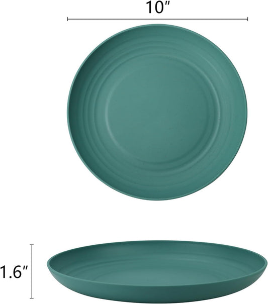 Dessert Plates Salad Plates Set of 8-10 Inch Wheat Straw Plates Unbreakable Plates for Kitchen Reusable Plastic Plates (Green Series)