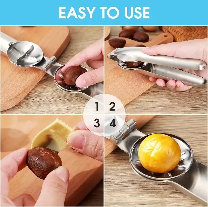 2 in 1 Stainless Steel Chestnut Opener Machine Kitchen Accessories Chestnut Cutter Portable Home Chestnut Clip for Nuts Gadgets