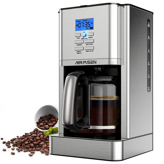 Stainless Steel 12 Cup Drip Coffee Maker, Programmable Coffee Machine Self-Cleaning