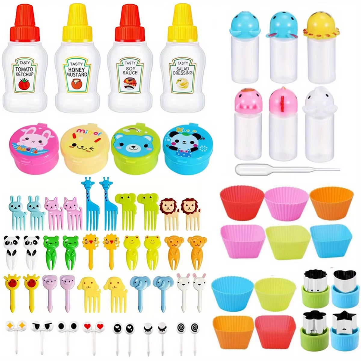 Cute Mini Animal Cartoon Food Picks Children Snack Cake Dessert Food Fruit Forks Silicone Lunch Box Dividers