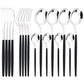 16Pcs Tableware Dinnerware Set Black Gold Cutlery Set Stainless Steel Fork Knife Teaspoon Dinner Silverware Kitchen Flatware Set