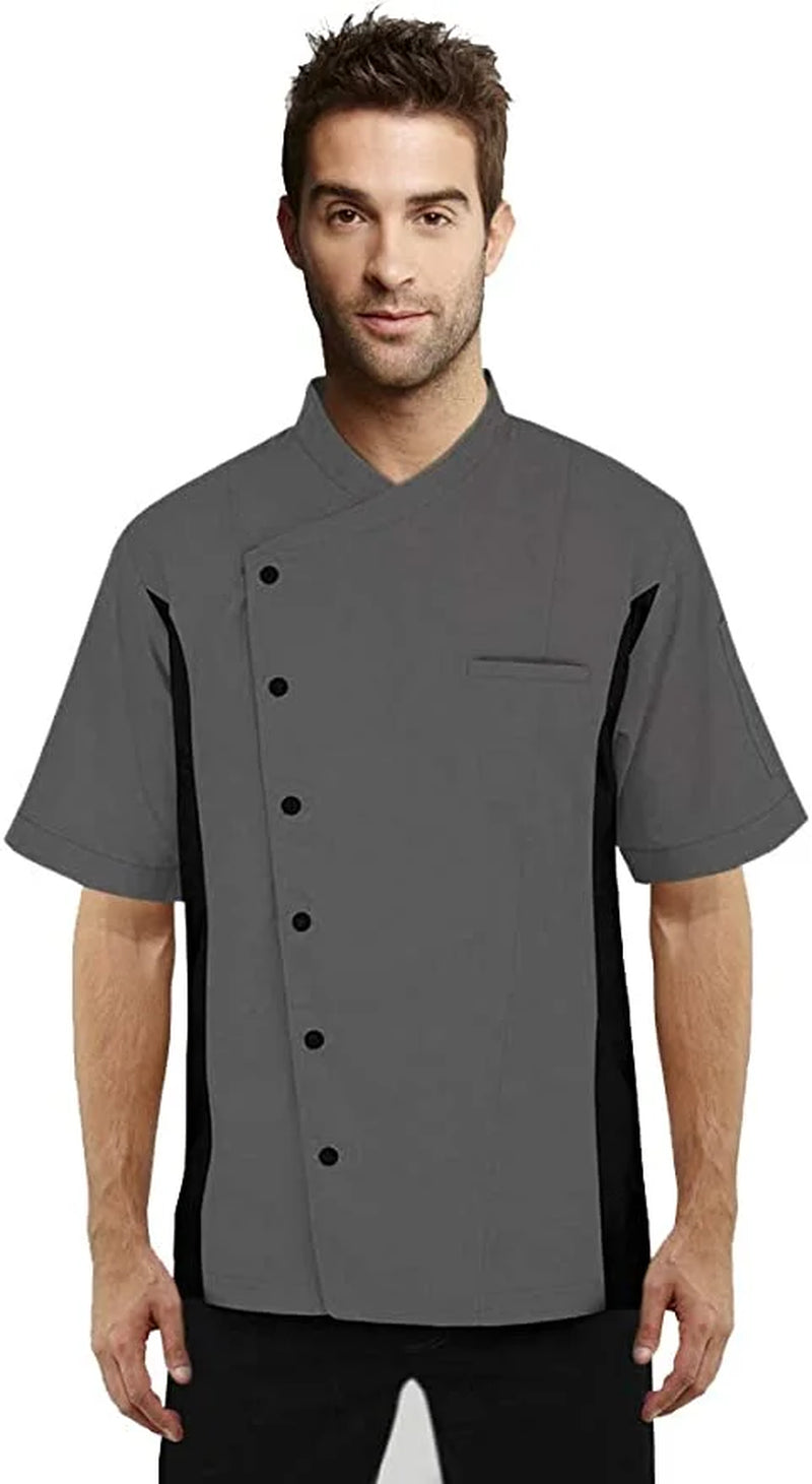 Short Sleeves Side Mesh Vented Chef Coat Jacket Uniform Unisex for Food Service, Caterers, Bakers and Culinary Professional (Grey, Large)