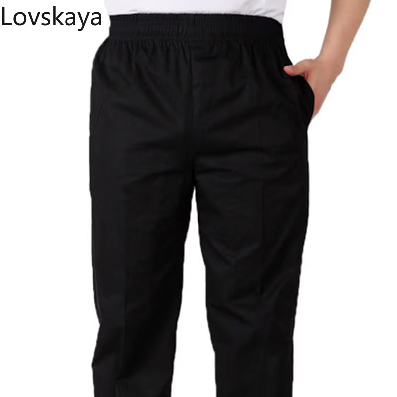 New Black and White Stripes Elastic Restaurant Uniform Head Chef Uniform Executive Chef Pants