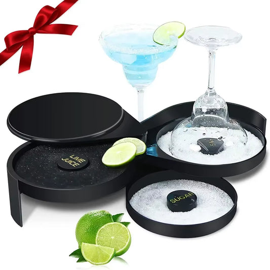 Salt Rimmer Box, Salt Rimmer with 2Sponges,3-Tier Bar Juice Cocktail Seasoning Rimmers Bartender Tool, Salt Rimmer for Bar Party