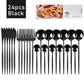 24Pcs Stainless Steel Dinnerware Set Black Gold Cutlery Spoon Fork Knife Western Cutleri Silverware Flatware Tableware Supplies