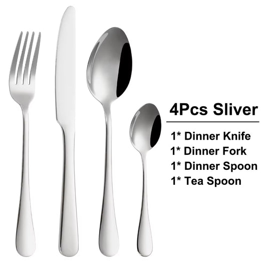 8/12/16/20Pcs Gold Cutlery Black Dinner Set Stainless Steel Tableware Mirror Western Knife Fork Spoon Sliver Kitchen Utensils