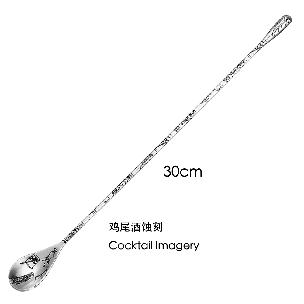 30Cm/40Cm/50Cm Teardrop Cocktail Bar Spoon Mixing Spoon 304 Stainless Steel Twisted Mixing Stir Spoon Bar Tool