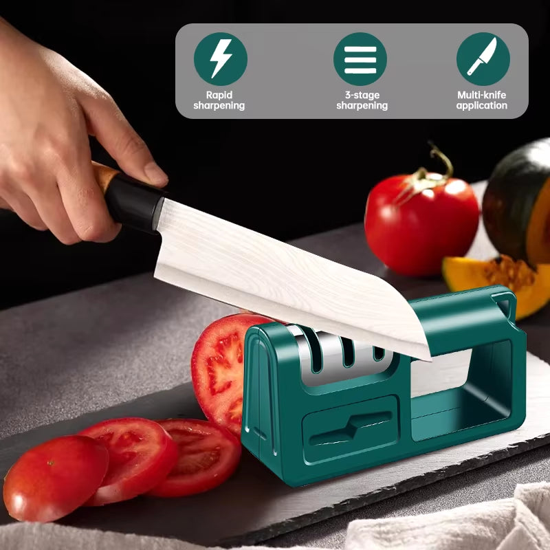 Multi-Functional Hand-Held Three-Purpose Non-Slip Design Quick Sharpening Stone Kitchen 4 Segment Knife Sharpener Household Por