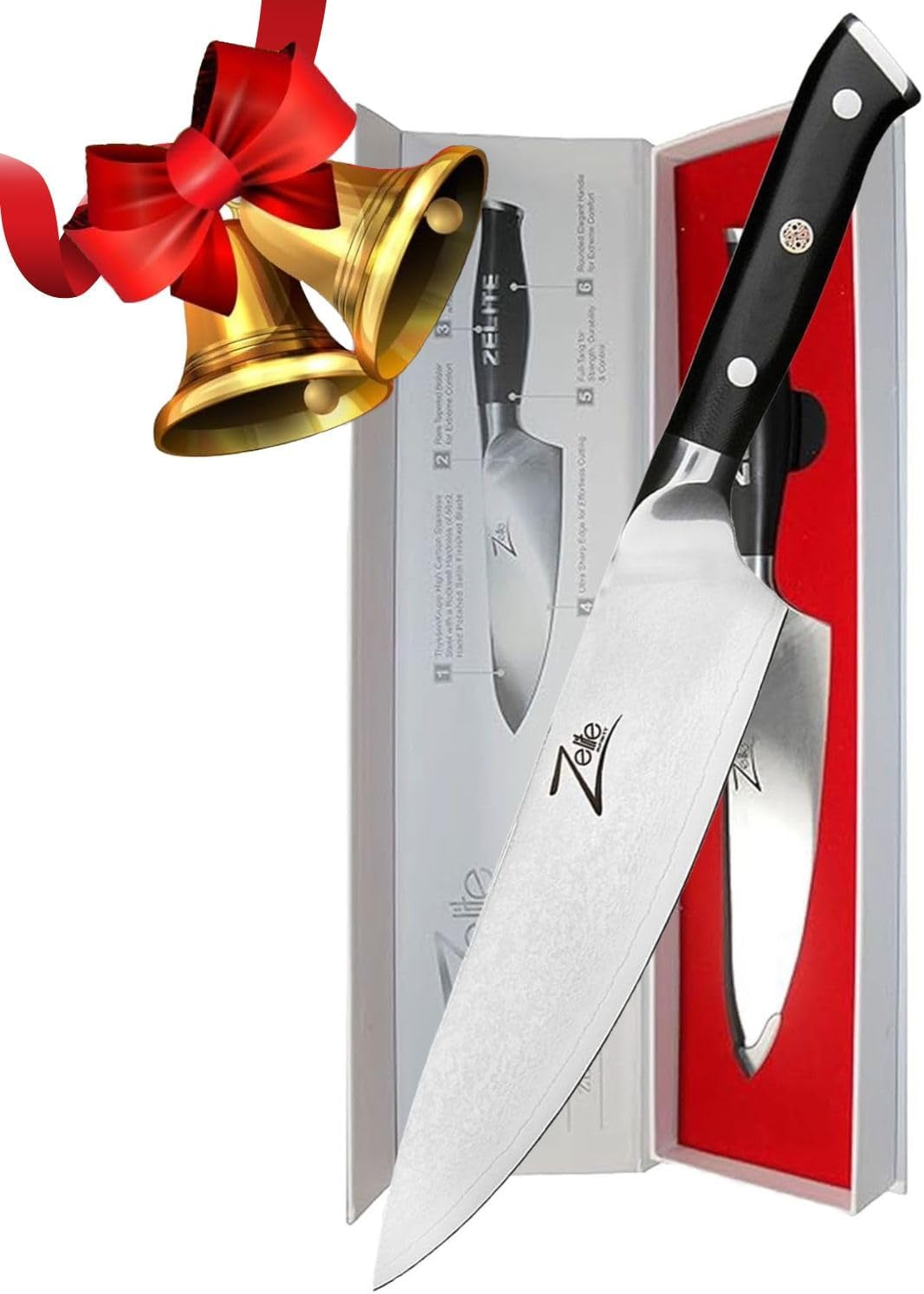 Zelite Damascus Chef Knife 8 Inch - Christmas Gift in Premium Box; Professional Kitchen Knife W Japanese AUS-10 Super Steel 67-Layer & 12-Degree Damascus Blade Edge; Sharp Gyoto Japanese Chef'S Knife