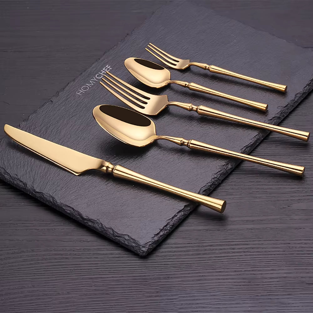 10/15/20/25/30Pcs Gold Tableware Dinnerware Stainless Steel Cutlery Set Sliver Knife Fork Spoon Set Kitchen Utensils Flateware